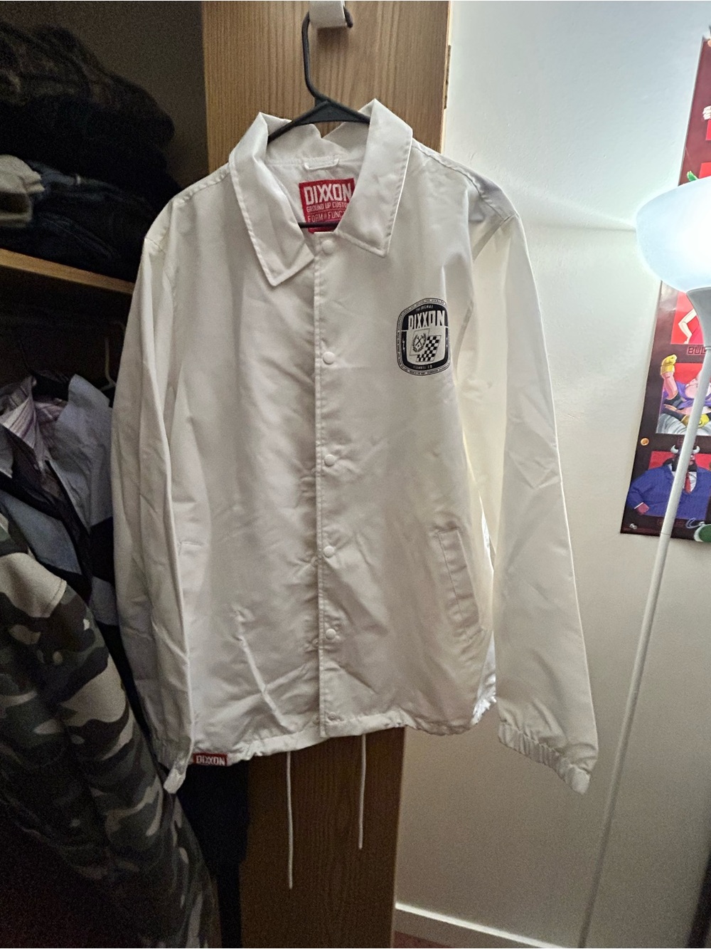 DIXXON White Men's Coach Windbreaker Jacket with Chest Patch